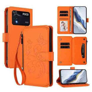 For Xiaomi Poco M4 Pro 4G Butterfly Love Flower Multi-card Zipper Wallet Leather Phone Case(Orange)