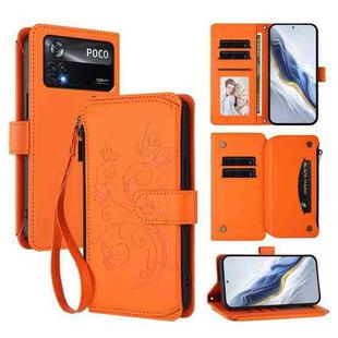 For Xiaomi Poco X4 Pro 5G Butterfly Love Flower Multi-card Zipper Wallet Leather Phone Case(Orange)