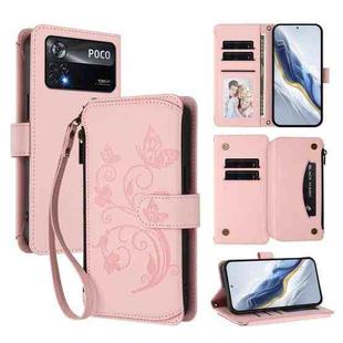 For Xiaomi Poco X4 Pro 5G Butterfly Love Flower Multi-card Zipper Wallet Leather Phone Case(Pink)