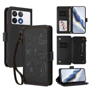 For Xiaomi Poco F6 Pro Butterfly Love Flower Multi-card Zipper Wallet Leather Phone Case(Black)