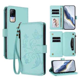 For Xiaomi Civi 1S Butterfly Love Flower Multi-card Zipper Wallet Leather Phone Case(Mint Green)
