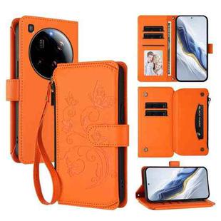 For Xiaomi 15 Ultra Butterfly Love Flower Multi-card Zipper Wallet Leather Phone Case(Orange)
