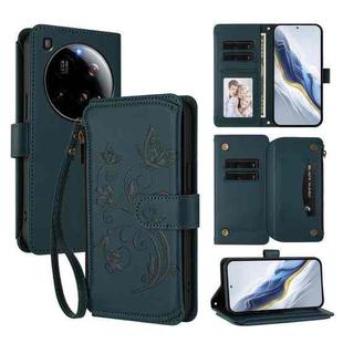 For Xiaomi 15 Ultra Butterfly Love Flower Multi-card Zipper Wallet Leather Phone Case(Dark Green)