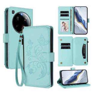 For Xiaomi 15 Ultra Butterfly Love Flower Multi-card Zipper Wallet Leather Phone Case(Mint Green)
