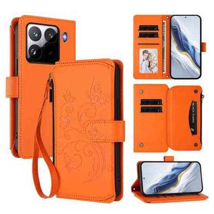 For Xiaomi 15 Pro Butterfly Love Flower Multi-card Zipper Wallet Leather Phone Case(Orange)