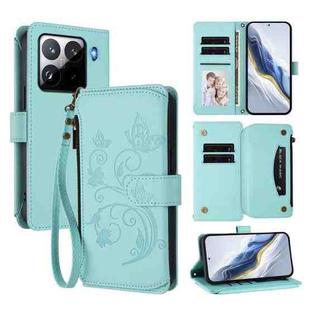 For Xiaomi 15 Pro Butterfly Love Flower Multi-card Zipper Wallet Leather Phone Case(Mint Green)