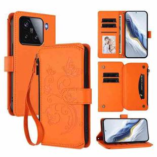 For Xiaomi 15 Butterfly Love Flower Multi-card Zipper Wallet Leather Phone Case(Orange)