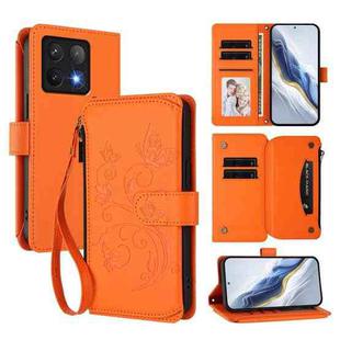 For Xiaomi 14T Pro Butterfly Love Flower Multi-card Zipper Wallet Leather Phone Case(Orange)