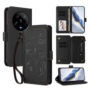 For Xiaomi 14 Ultra Butterfly Love Flower Multi-card Zipper Wallet Leather Phone Case(Black)