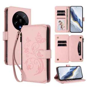 For Xiaomi 14 Ultra Butterfly Love Flower Multi-card Zipper Wallet Leather Phone Case(Pink)