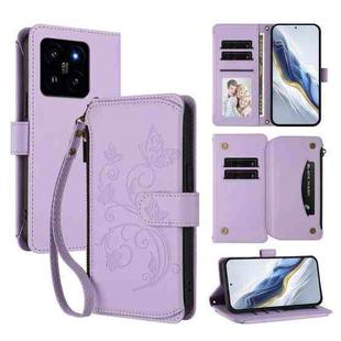 For Xiaomi 14 Butterfly Love Flower Multi-card Zipper Wallet Leather Phone Case(Light Purple)