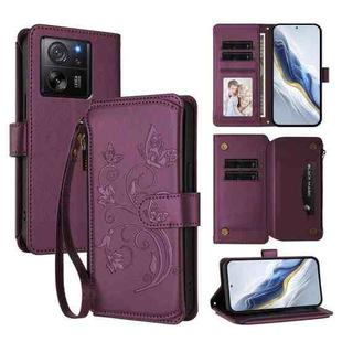 For Xiaomi 13T / 13T Pro / Redmi K60 Ultra Butterfly Love Flower Multi-card Zipper Wallet Leather Phone Case(Dark Purple)