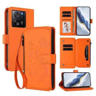 For Xiaomi 13T / 13T Pro / Redmi K60 Ultra Butterfly Love Flower Multi-card Zipper Wallet Leather Phone Case(Orange)