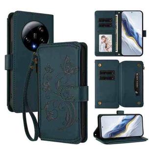 For Xiaomi 13 Ultra Butterfly Love Flower Multi-card Zipper Wallet Leather Phone Case(Dark Green)