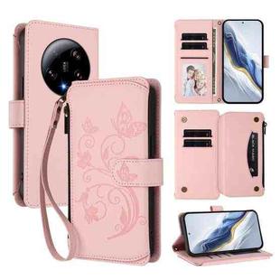 For Xiaomi 13 Ultra Butterfly Love Flower Multi-card Zipper Wallet Leather Phone Case(Pink)