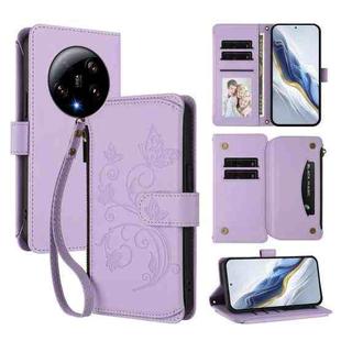 For Xiaomi 13 Ultra Butterfly Love Flower Multi-card Zipper Wallet Leather Phone Case(Light Purple)