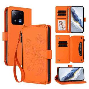 For Xiaomi 13 Pro Butterfly Love Flower Multi-card Zipper Wallet Leather Phone Case(Orange)