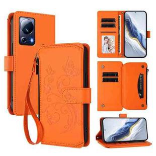For Xiaomi 13 Lite / Civi 2 Butterfly Love Flower Multi-card Zipper Wallet Leather Phone Case(Orange)