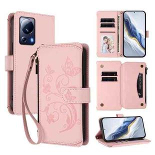 For Xiaomi 13 Lite / Civi 2 Butterfly Love Flower Multi-card Zipper Wallet Leather Phone Case(Pink)