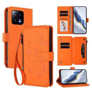 For Xiaomi 13 Butterfly Love Flower Multi-card Zipper Wallet Leather Phone Case(Orange)