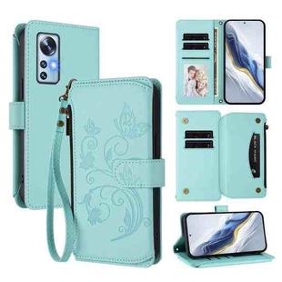 For Xiaomi 12 / Xiaomi 12X / Xiaomi 12S Butterfly Love Flower Multi-card Zipper Wallet Leather Phone Case(Mint Green)