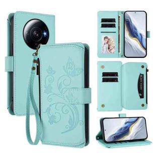 For Xiaomi 12S Ultra Butterfly Love Flower Multi-card Zipper Wallet Leather Phone Case(Mint Green)