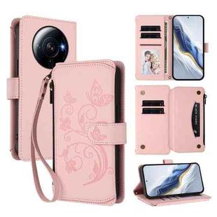 For Xiaomi 12S Ultra Butterfly Love Flower Multi-card Zipper Wallet Leather Phone Case(Pink)
