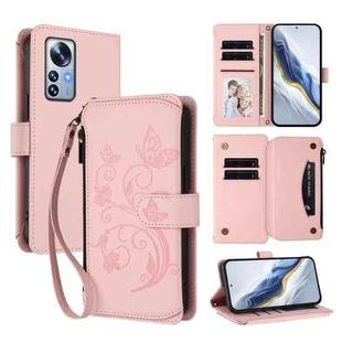 For Xiaomi 12 Pro / 12S Pro Butterfly Love Flower Multi-card Zipper Wallet Leather Phone Case(Pink)