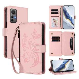 For Xiaomi 12 Lite Butterfly Love Flower Multi-card Zipper Wallet Leather Phone Case(Pink)
