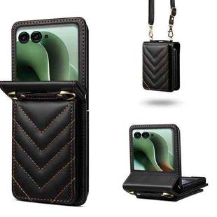 For Motorola Razr+ 2025 / 2024 Rhombic Folding Leather Phone Case with Long Lanyard(Black)