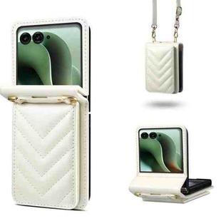 For Motorola Razr 60 Ultra / Ultra 2025 Rhombic Folding Leather Phone Case with Long Lanyard(White)