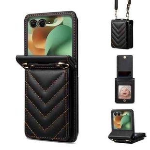 For Motorola Razr 60 / Razr 2025 Rhombic Folding Leather Phone Case with Long Lanyard(Black)