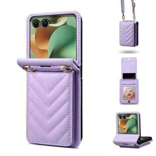 For Motorola Razr 60 / Razr 2025 Rhombic Folding Leather Phone Case with Long Lanyard(Purple)