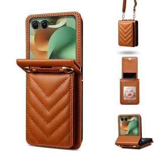 For Motorola Razr 60 / Razr 2025 Rhombic Folding Leather Phone Case with Long Lanyard(Brown)