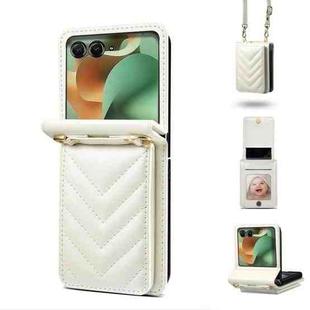 For Motorola Razr 60 / Razr 2025 Rhombic Folding Leather Phone Case with Long Lanyard(White)