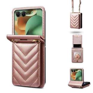 For Motorola Razr 60 / Razr 2025 Rhombic Folding Leather Phone Case with Long Lanyard(Rose Gold)