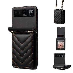 For Motorola Razr 40 Rhombic Folding Leather Phone Case with Long Lanyard(Black)