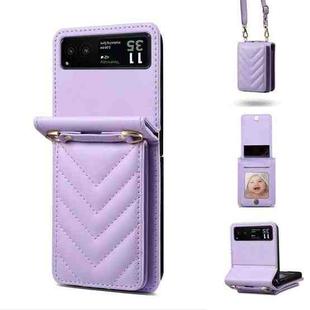 For Motorola Razr 40 Rhombic Folding Leather Phone Case with Long Lanyard(Purple)