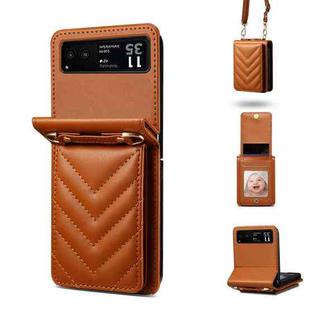 For Motorola Razr 40 Rhombic Folding Leather Phone Case with Long Lanyard(Brown)