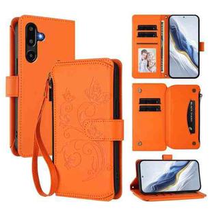 For Samsung Galaxy M16 5G / F16 5G Butterfly Love Flower Multi-card Zipper Wallet Leather Phone Case(Orange)