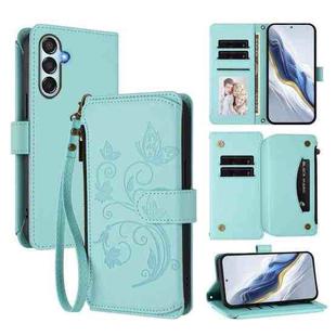 For Samsung Galaxy M34 5G / F34 5G Butterfly Love Flower Multi-card Zipper Wallet Leather Phone Case(Mint Green)