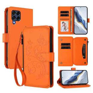 For Samsung Galaxy M53 5G Butterfly Love Flower Multi-card Zipper Wallet Leather Phone Case(Orange)
