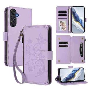 For Samsung Galaxy M55 / C55 Butterfly Love Flower Multi-card Zipper Wallet Leather Phone Case(Light Purple)