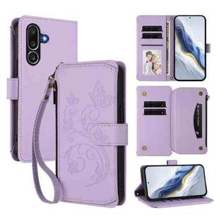 For Samsung Galaxy M56 5G Butterfly Love Flower Multi-card Zipper Wallet Leather Phone Case(Light Purple)