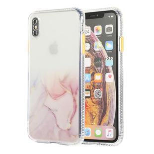 For iPhone XS Max Marble Pattern Glittery Powder Shockproof TPU Case with Detachable Buttons(Pink)