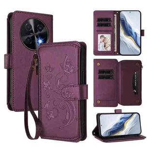 For Huawei nova 12i 4G / 13i  4G Butterfly Love Flower Multi-card Zipper Wallet Leather Phone Case(Dark Purple)