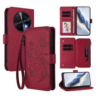 For Huawei nova 12i 4G / 13i  4G Butterfly Love Flower Multi-card Zipper Wallet Leather Phone Case(Wine Red)