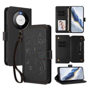 For Huawei Mate 60 Butterfly Love Flower Multi-card Zipper Wallet Leather Phone Case(Black)