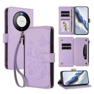 For Huawei Mate 60 Butterfly Love Flower Multi-card Zipper Wallet Leather Phone Case(Light Purple)