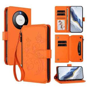For Huawei Mate 60 Pro / 60 Pro+ Butterfly Love Flower Multi-card Zipper Wallet Leather Phone Case(Orange)